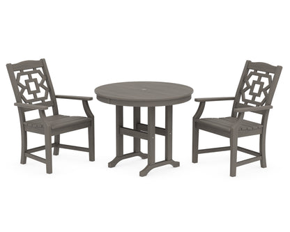 POLYWOOD Chinoiserie 3-Piece Farmhouse Dining Set in Driftwood