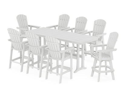 POLYWOOD Nautical Curveback Adirondack Swivel Chair 9-Piece Farmhouse Bar Set with Trestle Legs in White