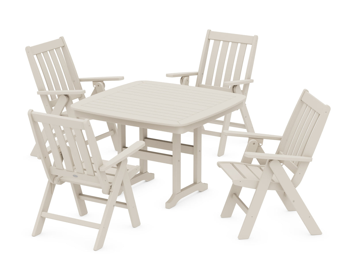 POLYWOOD Vineyard Folding Chair 5-Piece Dining Set - 44" Table in Sand