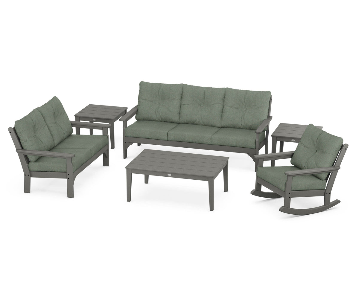 POLYWOOD Vineyard 6-Piece Deep Seating Set with Rocking Chair in Slate Grey / Cast Sage