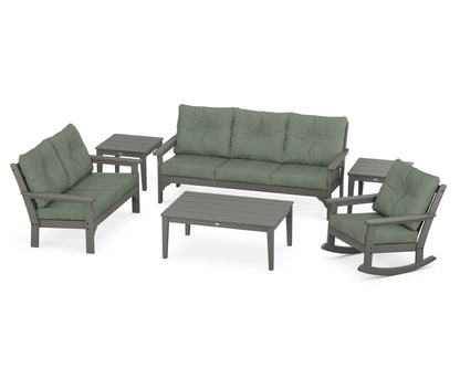 POLYWOOD Vineyard 6-Piece Deep Seating Set with Rocking Chair in Slate Grey / Cast Sage