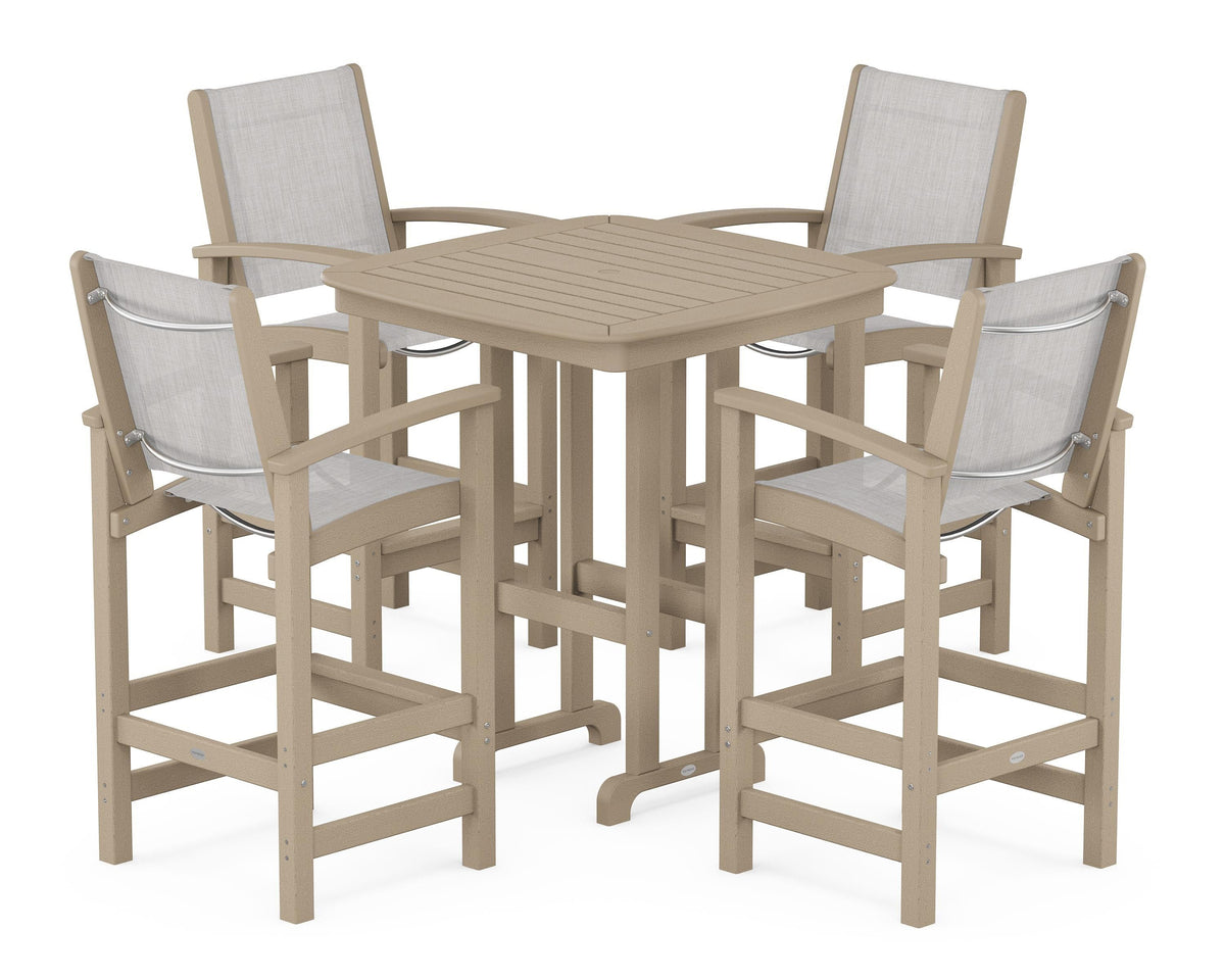 POLYWOOD Coastal 5-Piece Bar Set in Vintage Sahara / Parchment