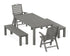 POLYWOOD Nautical Folding Highback Chair 5-Piece Parsons Dining Set with Benches in Slate Grey