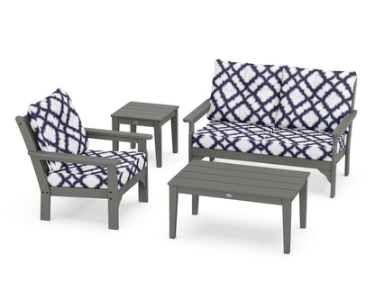POLYWOOD Vineyard 4-Piece Deep Seating Set with 36" Coffee Table in Slate Grey / Trellis Navy