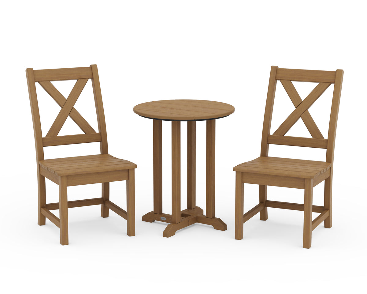 POLYWOOD Braxton Side Chair 3-Piece Round Bistro Dining Set in Natural