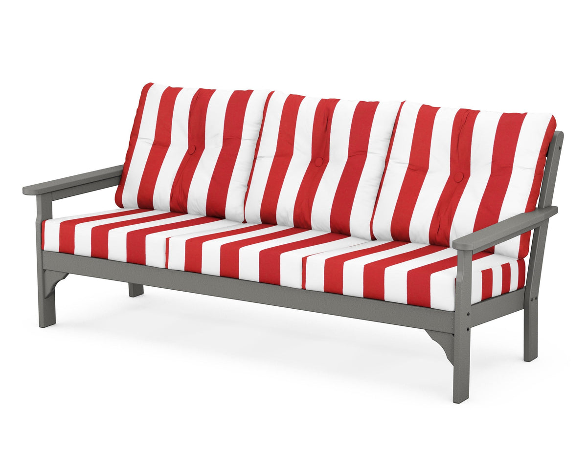 POLYWOOD Vineyard Deep Seating Sofa in Slate Grey / Cabana Stripe Crimson