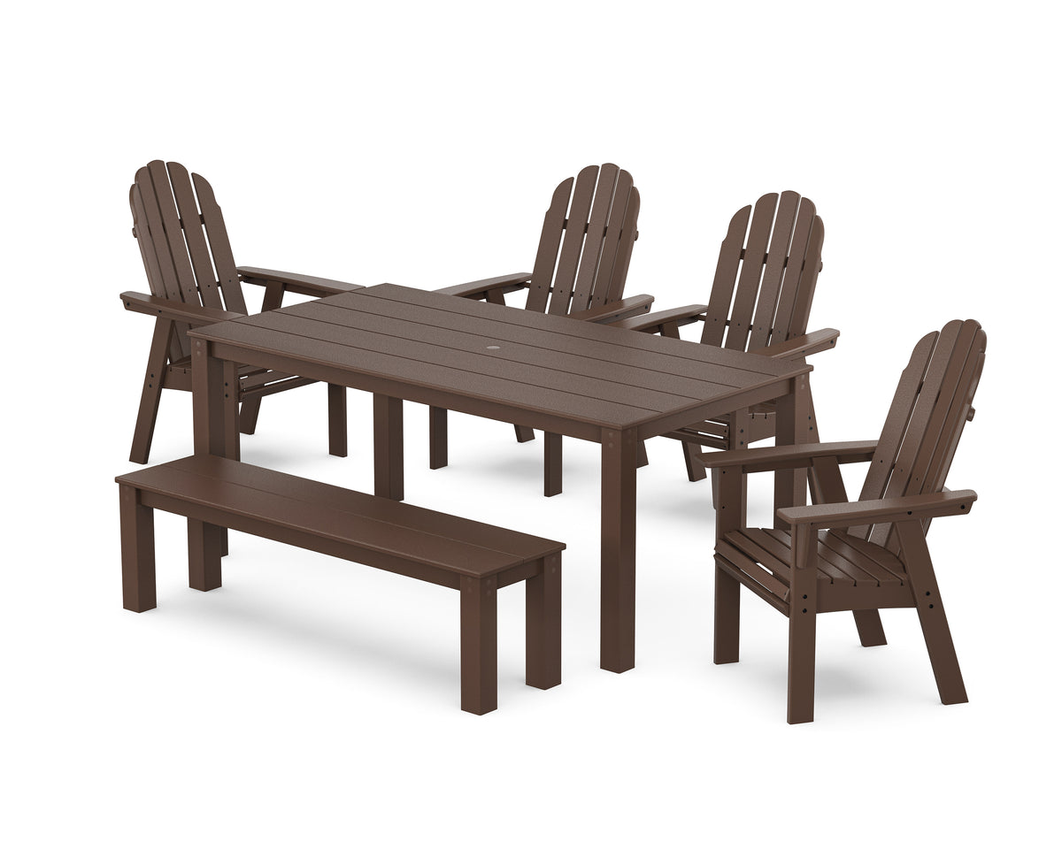 POLYWOOD Vineyard Curveback Adirondack 6-Piece Parsons Dining Set with Bench in Mahogany