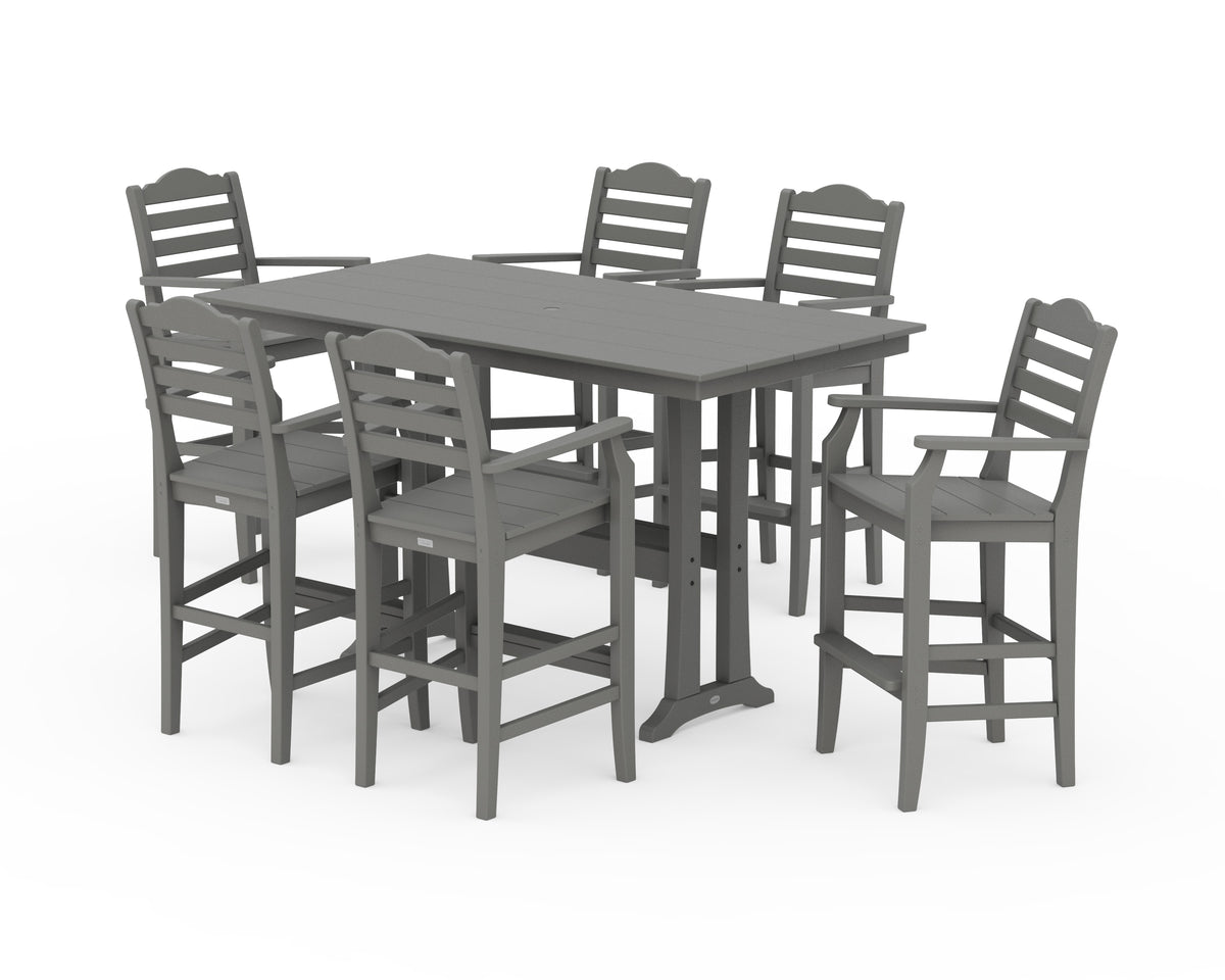 POLYWOOD Savannah Arm Chair 7-Piece Farmhouse Bar Set with Trestle Legs in Slate Grey