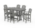 POLYWOOD Savannah Arm Chair 7-Piece Farmhouse Bar Set with Trestle Legs in Slate Grey