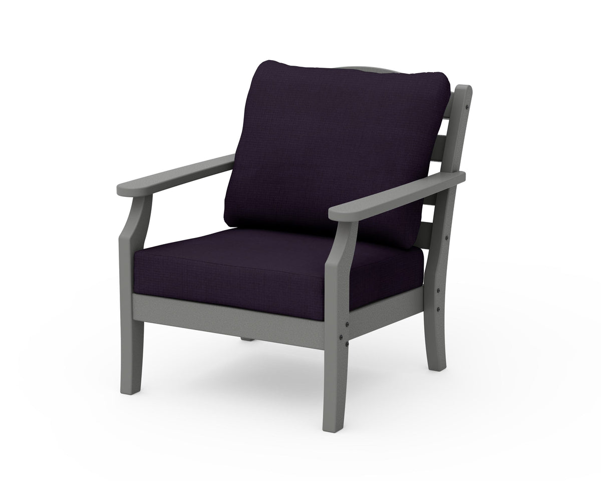 POLYWOOD Savannah Deep Seating Chair in Slate Grey / Navy Linen