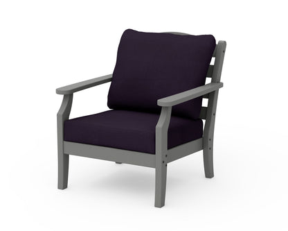 POLYWOOD Savannah Deep Seating Chair in Slate Grey / Navy Linen
