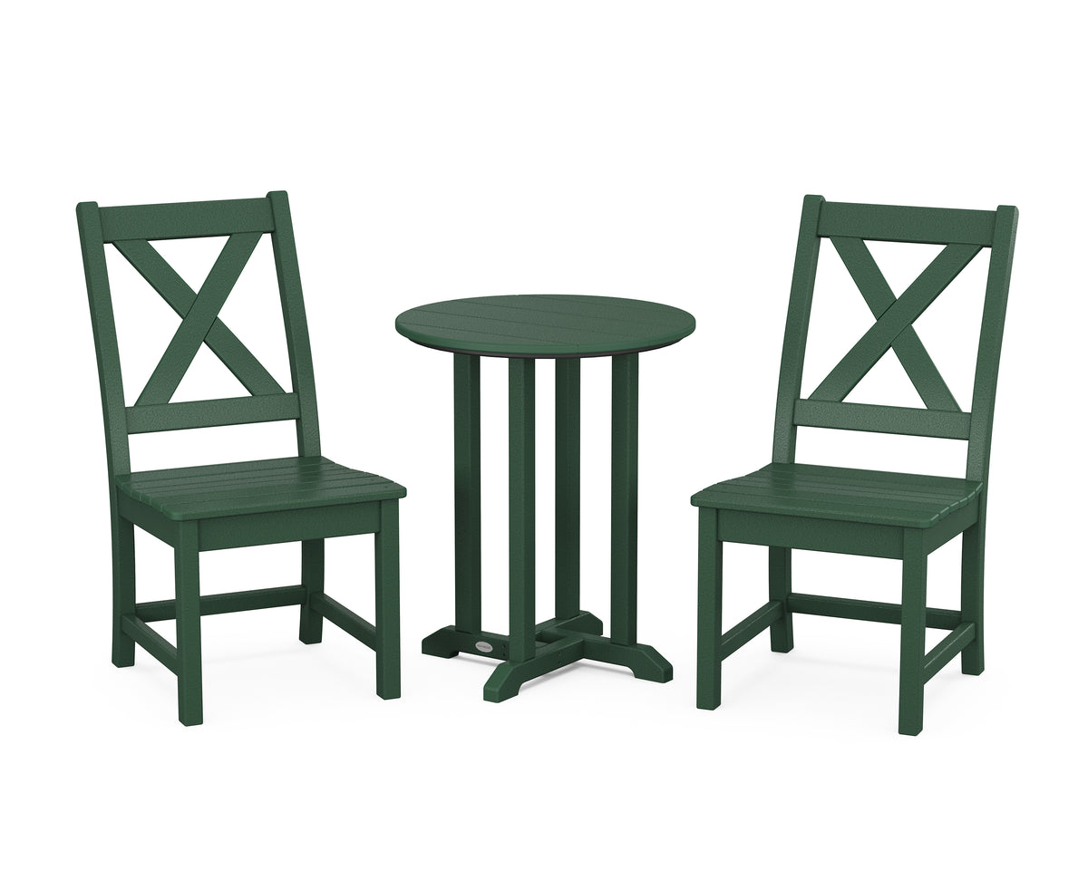POLYWOOD Braxton Side Chair 3-Piece Round Bistro Dining Set in Green