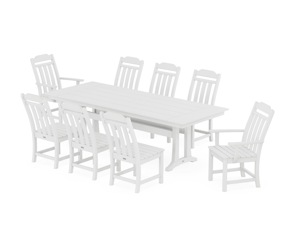 POLYWOOD Cottage 9-Piece Farmhouse Dining Set with Trestle Legs in White
