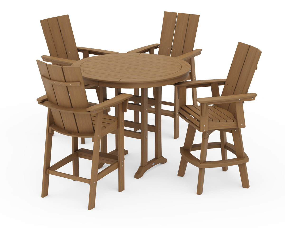 POLYWOOD Modern Adirondack 5-Piece Nautical Trestle Round Bar Set with Swivels in Natural