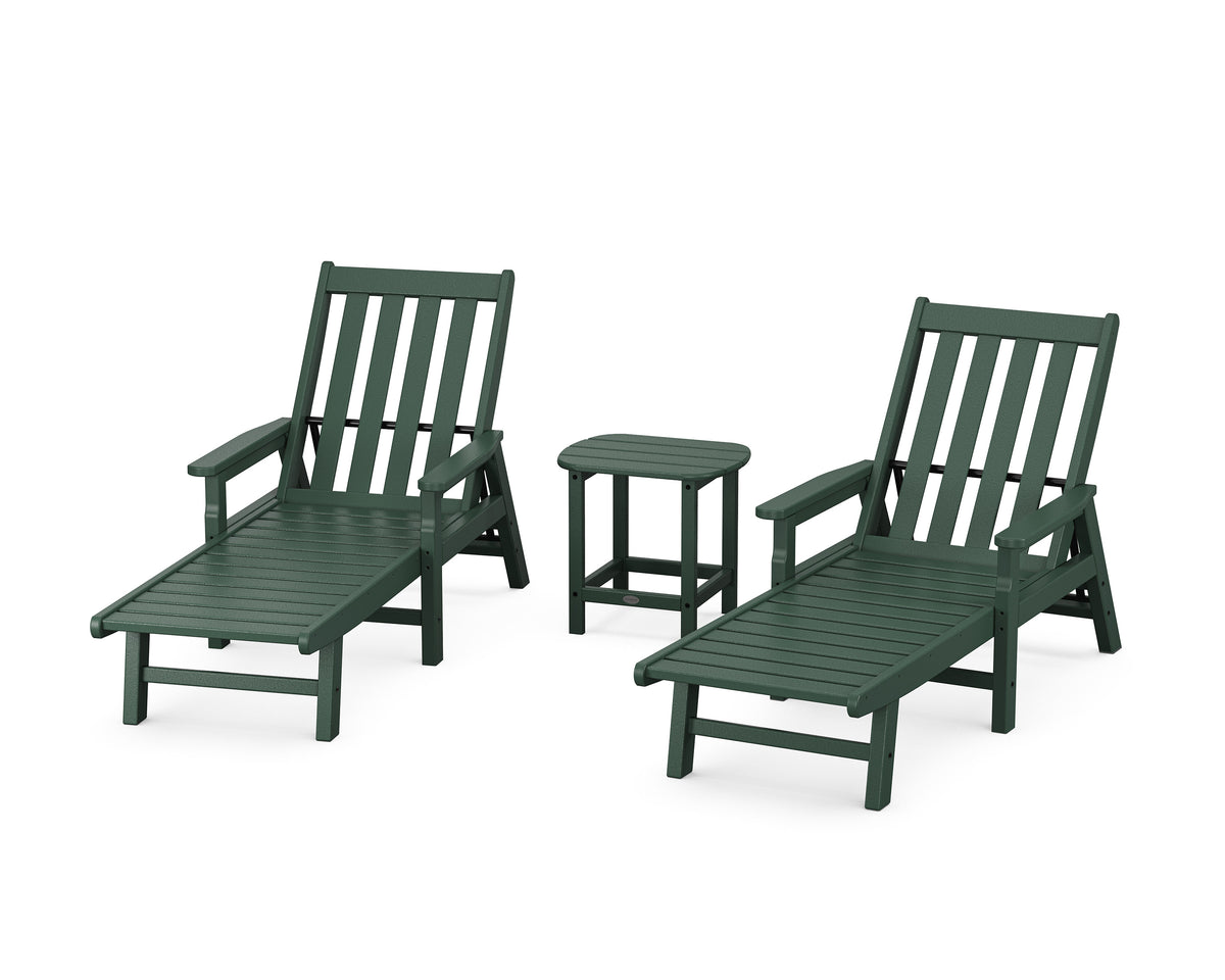 POLYWOOD Vineyard 3-Piece Chaise with Arms Set in Green