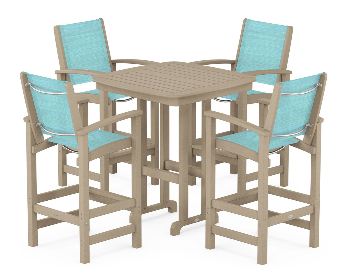 POLYWOOD Coastal 5-Piece Bar Set in Vintage Sahara / Dupioni Aquamarine