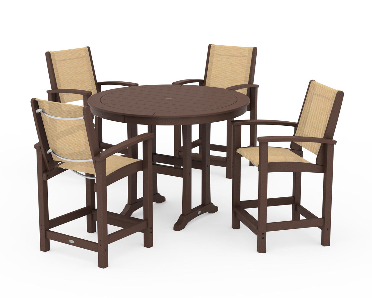 POLYWOOD Coastal 5-Piece Counter Set in Mahogany / Dupioni Apricot