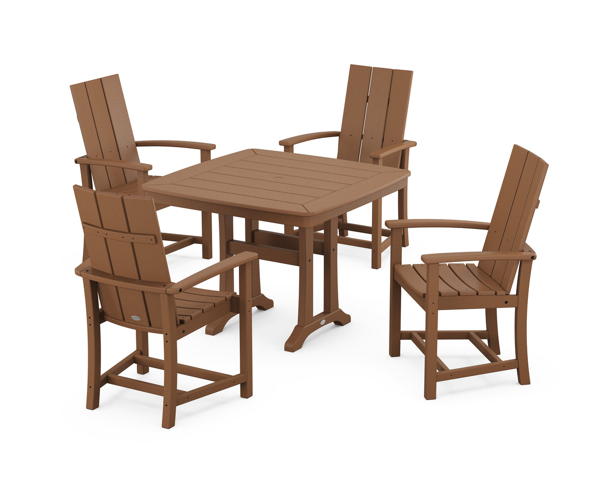 POLYWOOD Modern Adirondack 5-Piece Dining Set with Trestle Legs with Modern Adirondack Dining Chair in Teak