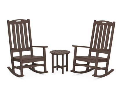 POLYWOOD Nautical 3-Piece Porch Rocking Chair Set with Round 18" Side Table in Mahogany
