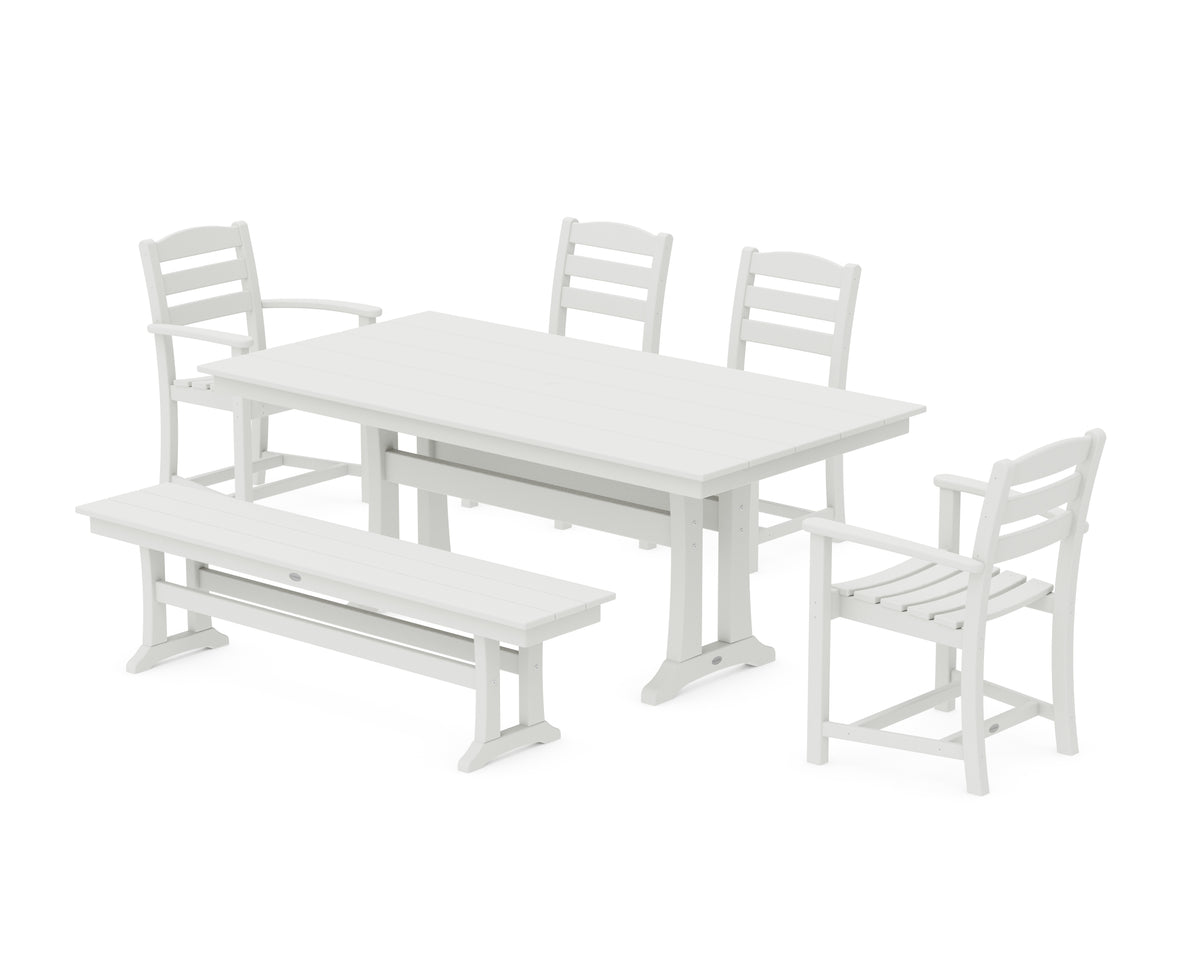 POLYWOOD La Casa Café 6-Piece Farmhouse Dining Set with Trestle Legs in Vintage White