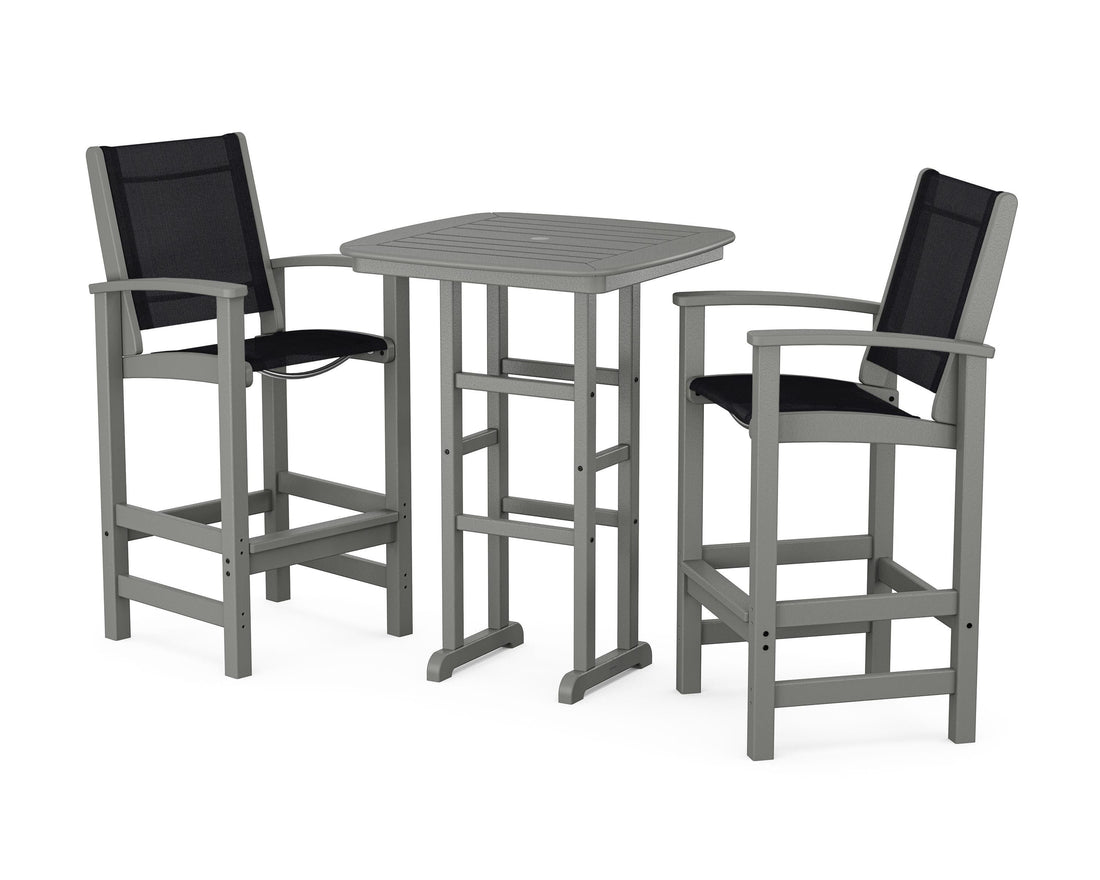 POLYWOOD Coastal 3-Piece Bar Set in Slate Grey / Black