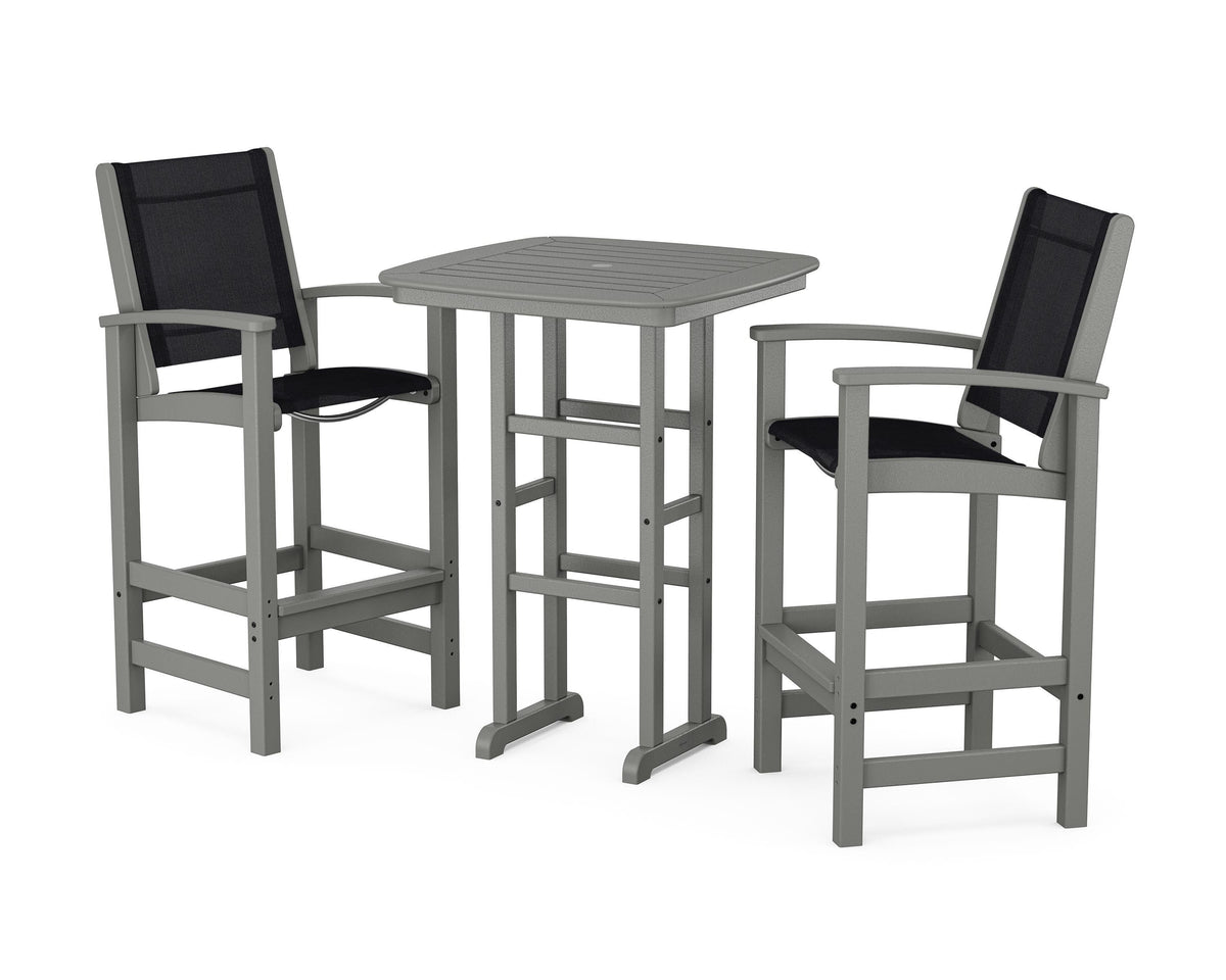 POLYWOOD Coastal 3-Piece Bar Set in Slate Grey / Black