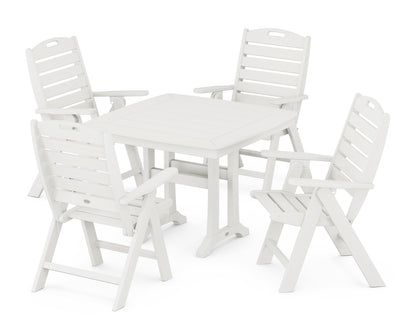 POLYWOOD Nautical Folding Highback Chair 5-Piece Dining Set with Trestle Legs in Vintage White