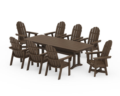 POLYWOOD Vineyard Curveback Adirondack Swivel 9-Piece Dining Set with Trestle Legs in Kona