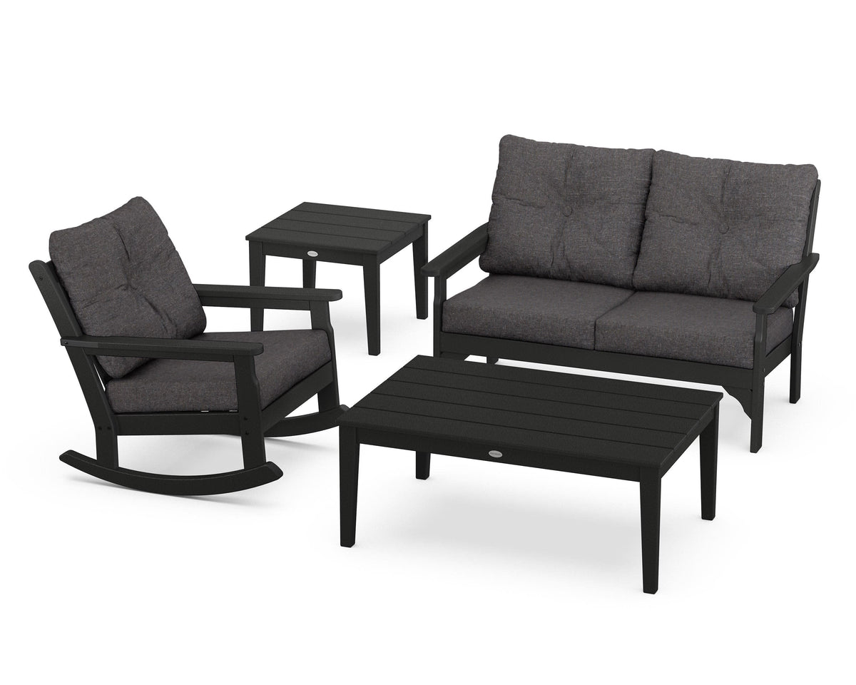 POLYWOOD Vineyard 4-Piece Deep Seating Rocker Set in Black / Ash Charcoal