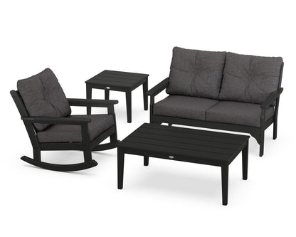 POLYWOOD Vineyard 4-Piece Deep Seating Rocker Set in Black / Ash Charcoal