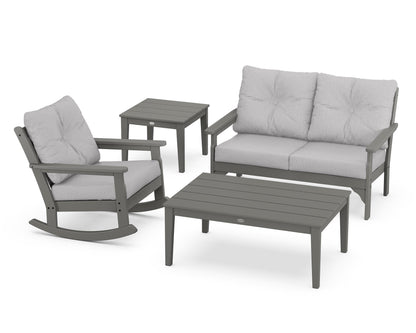 POLYWOOD Vineyard 4-Piece Deep Seating Rocker Set in Slate Grey / Granite