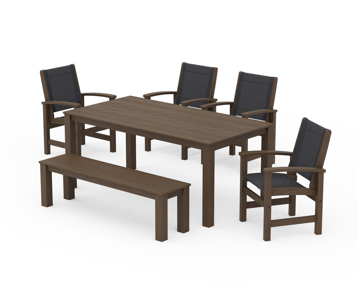 POLYWOOD Coastal 6-Piece Parsons Dining Set with Bench in Kona / Black