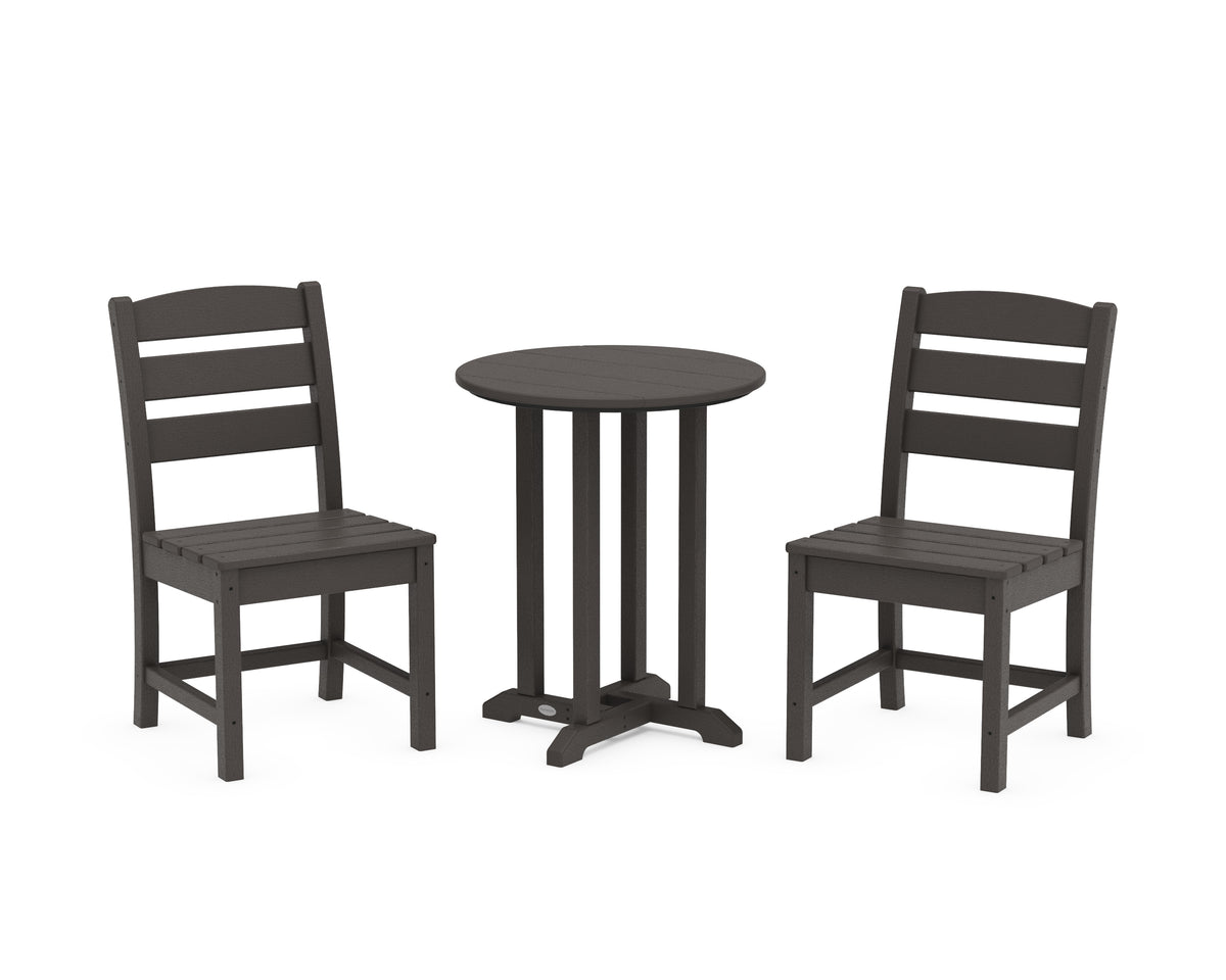 POLYWOOD Lakeside Side Chair 3-Piece Round Bistro Dining Set in Vintage Coffee