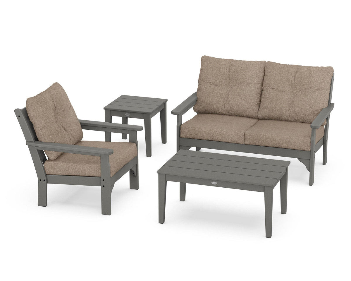 POLYWOOD Vineyard 4-Piece Deep Seating Set with 36" Coffee Table in Slate Grey / Spiced Burlap