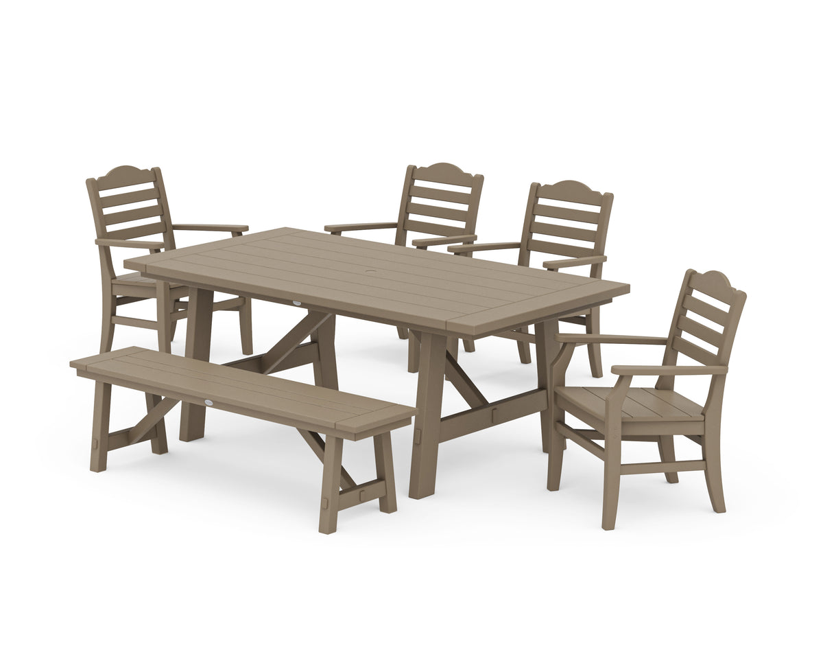 POLYWOOD Savannah 6-Piece Rustic Farmhouse Dining Set with Bench in Vintage Sahara