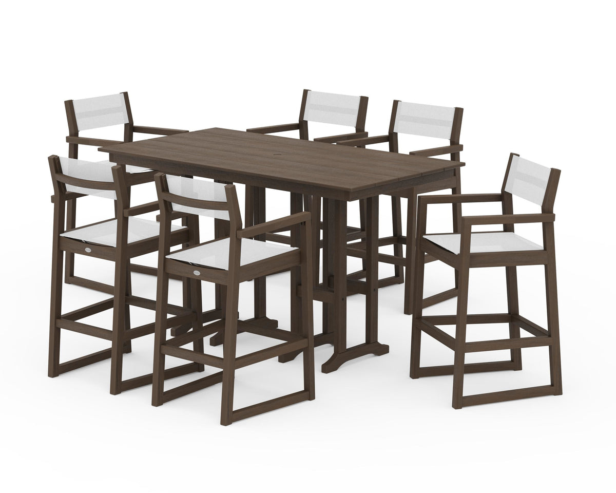 POLYWOOD EDGE Sling Arm Chair 7-Piece Farmhouse Bar Set in Kona / White