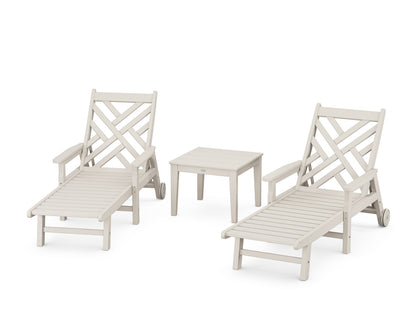 POLYWOOD Chippendale 3-Piece Chaise Set with Arms and Wheels in Sand
