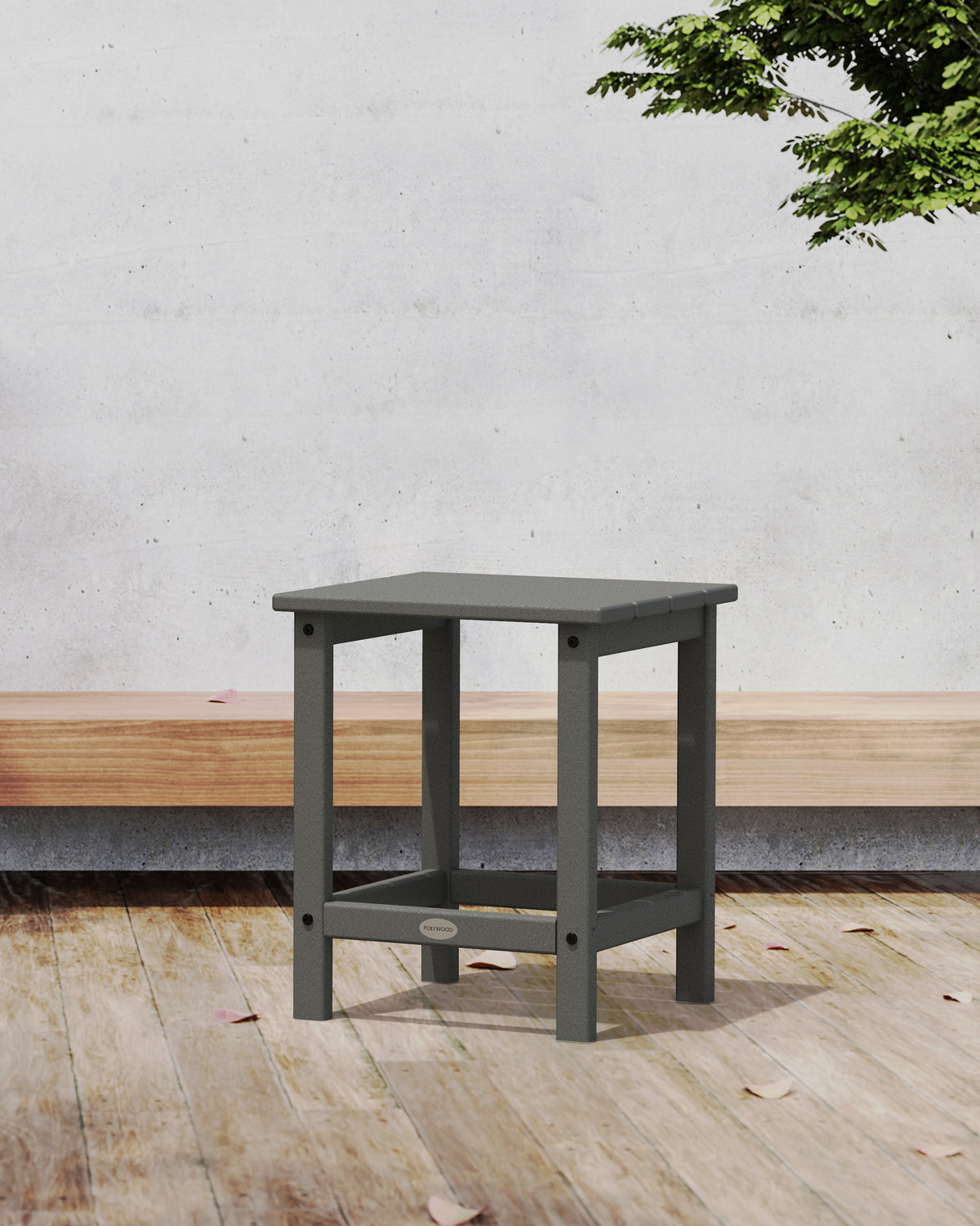 POLYWOOD Long Island 18" Side Table in Slate Grey in an outdoor setting
