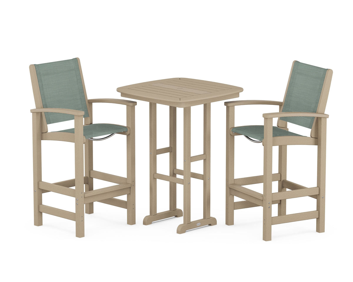 POLYWOOD Coastal 3-Piece Bar Set in Vintage Sahara / Dupioni Sea Mist