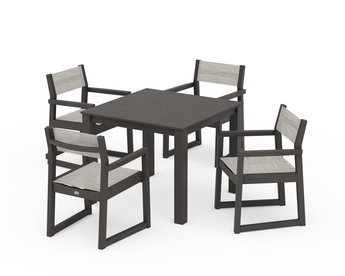 POLYWOOD EDGE Sling Arm Chair 5-Piece Parsons Dining Set in Vintage Coffee / Birch
