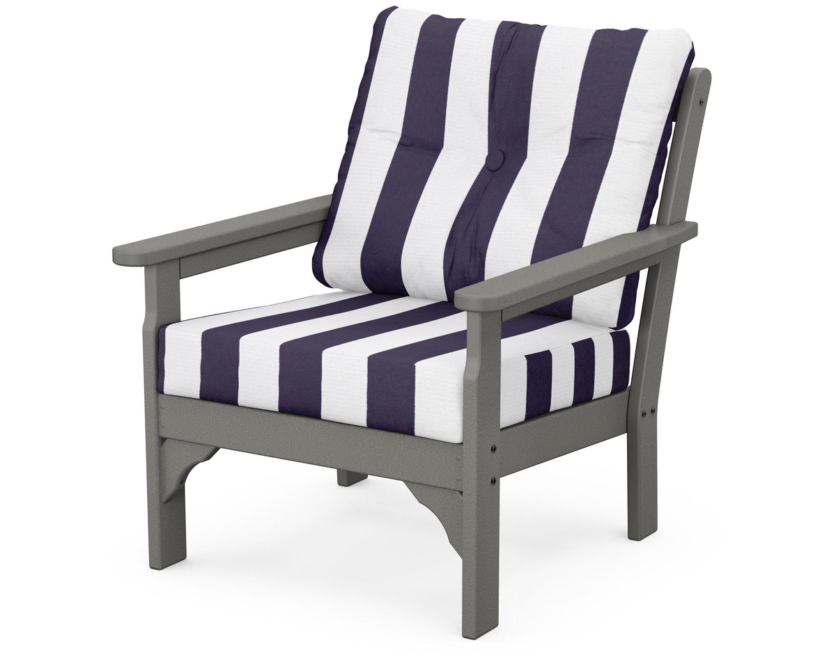 POLYWOOD Vineyard Deep Seating Chair in Slate Grey / Cabana Stripe Navy