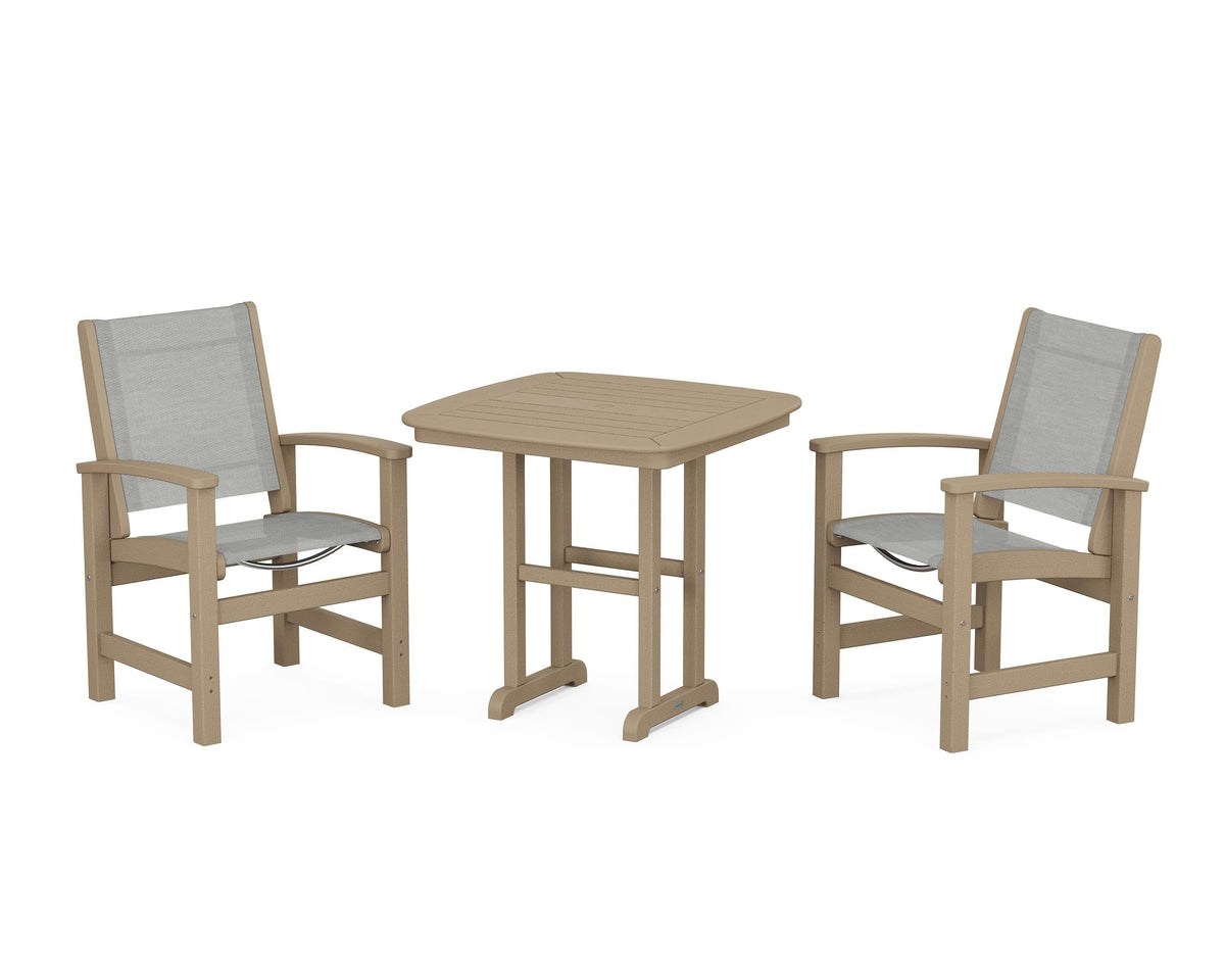 POLYWOOD Coastal 3-Piece Dining Set in Vintage Sahara / Metallic