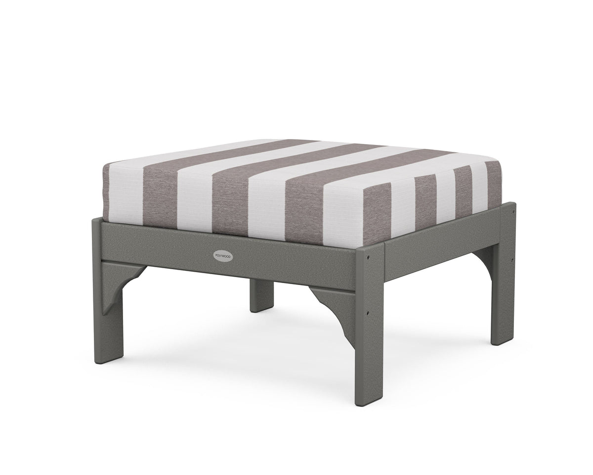 POLYWOOD Vineyard Deep Seating Ottoman in Slate Grey / Cabana Stripe Grey Mist