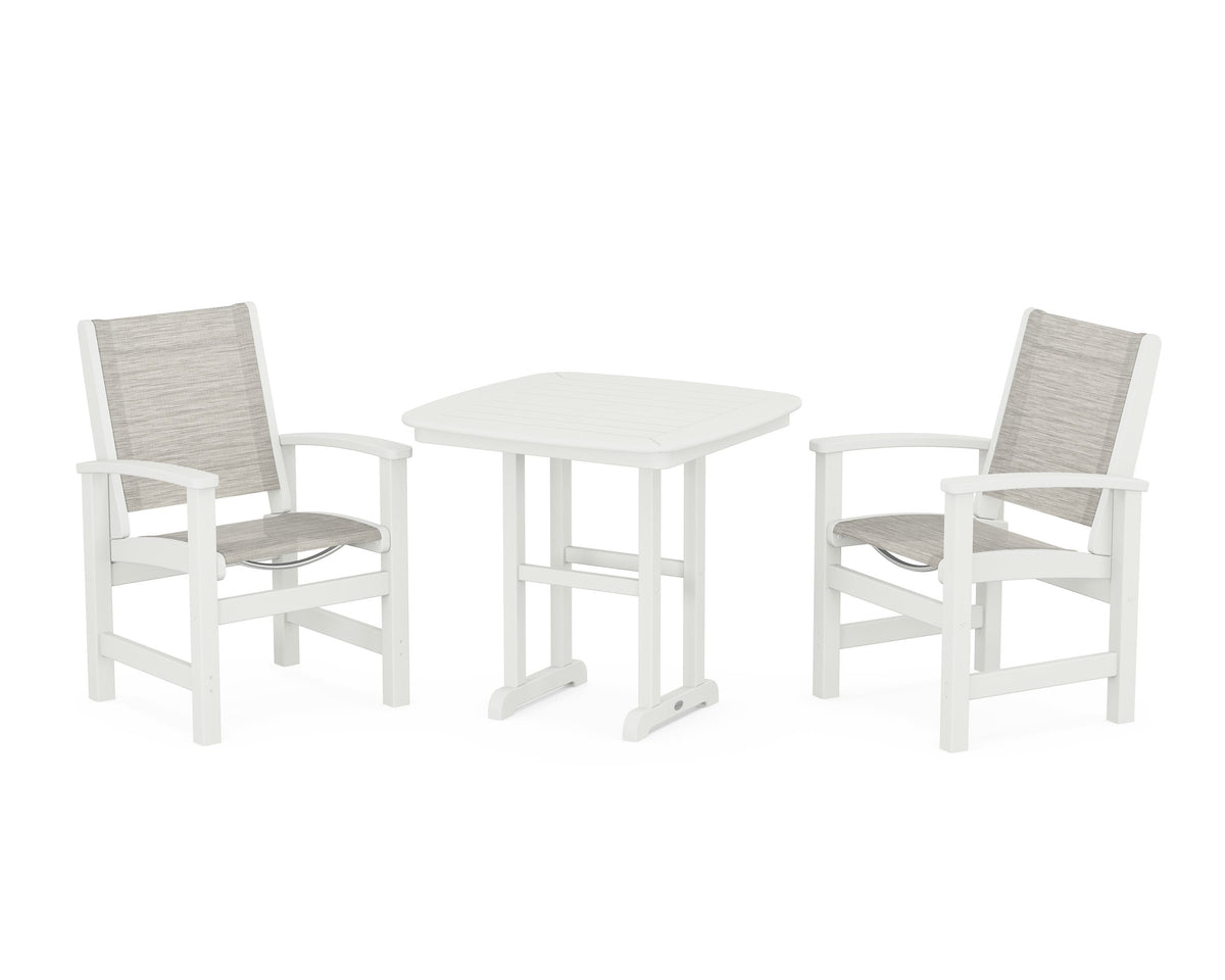 POLYWOOD Coastal 3-Piece Dining Set in Vintage White / Birch