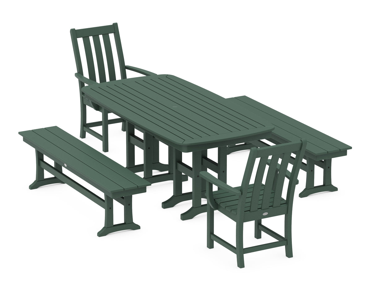 POLYWOOD Vineyard 5-Piece Dining Set with Benches - 37" x 72" Table in Green