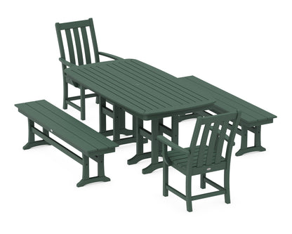 POLYWOOD Vineyard 5-Piece Dining Set with Benches - 37" x 72" Table in Green