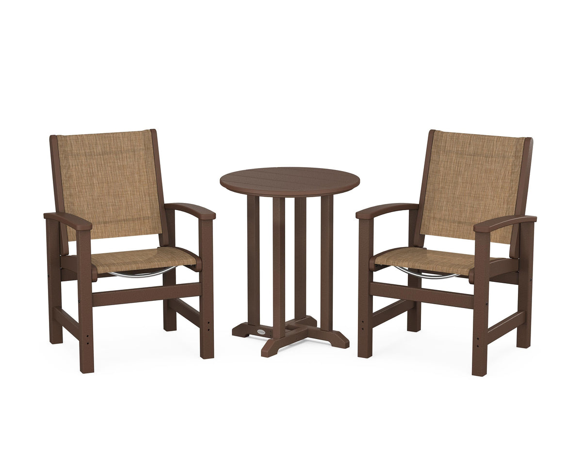 POLYWOOD Coastal 3-Piece Round Bistro Dining Set in Mahogany / Burlap