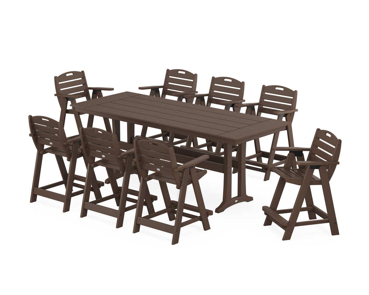 POLYWOOD Nautical 9-Piece Farmhouse Counter Set with Trestle Legs in Mahogany
