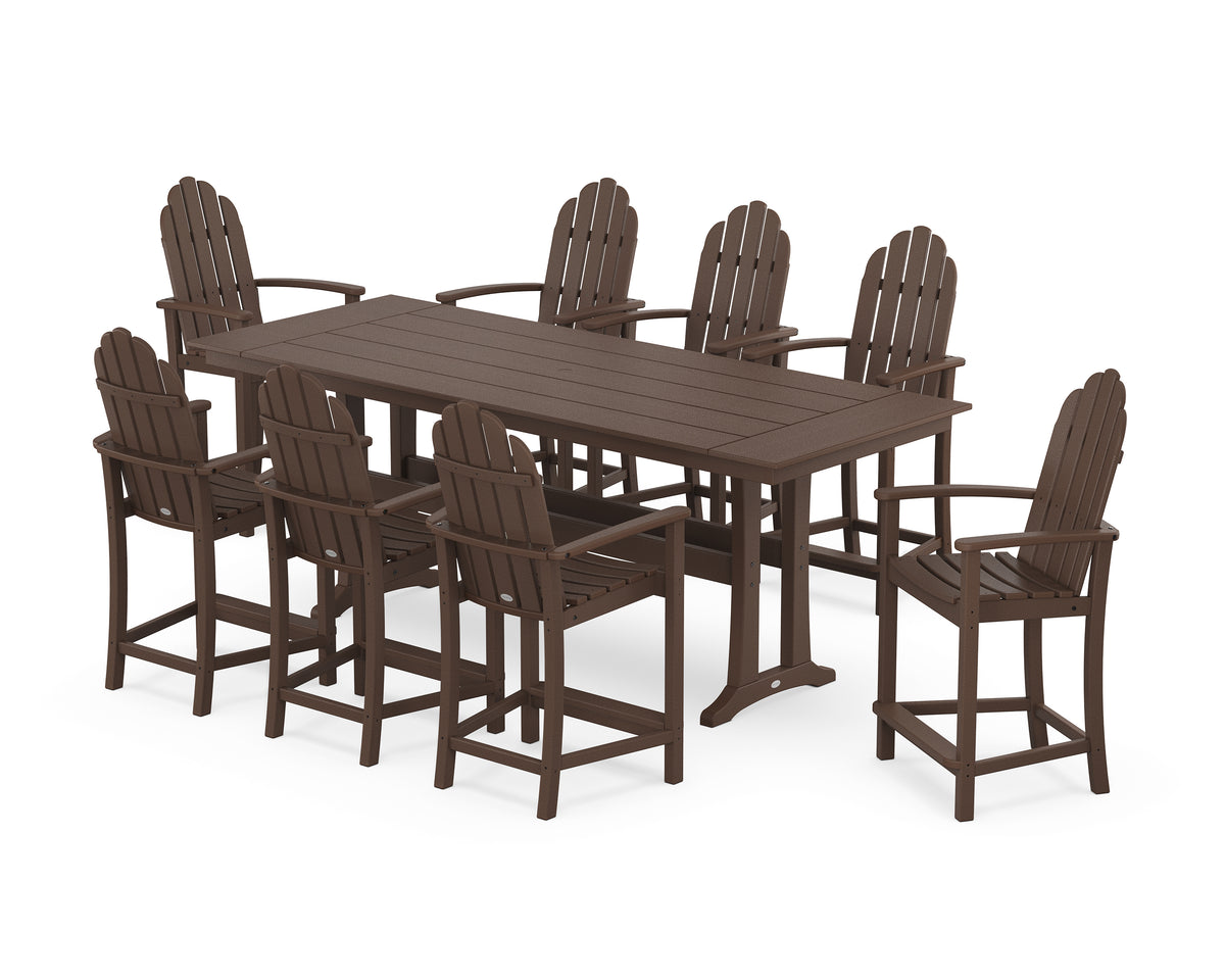 POLYWOOD Classic Adirondack 9-Piece Farmhouse Counter Set with Trestle Legs in Mahogany