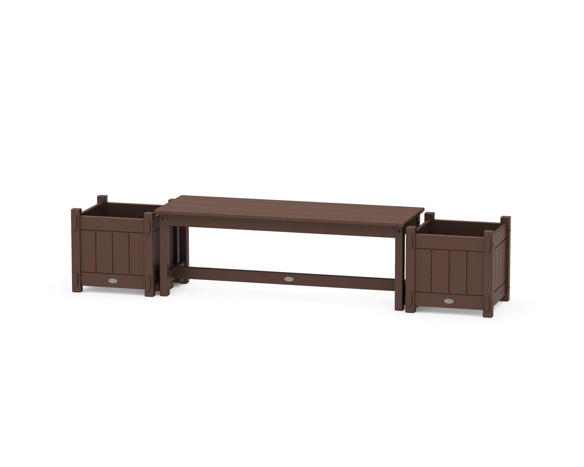 POLYWOOD 48" Vineyard Straight Planter Bench Set in Mahogany